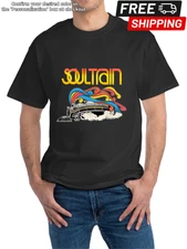 Men's Retro Soul Train Graphic T-Shirt - Black Casual Short Sleeve Cotton Tee wi