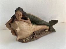 Vintage Mermaid Cast Figurine David Merck Sea Shell Nautical Cairn Lana Rare