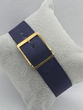 Vintage NOS 18mm Navy Blue Nylon 1 Piece Military Style Watch Band Yellow Buckle