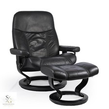 Stressless Consul (L) Classic Base Relaxsessel + Hocker Leder schwarz