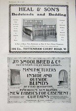 Original Old Antique Print 1907 Heal Bedstead Bedding Shoolbred Curtains Blinds