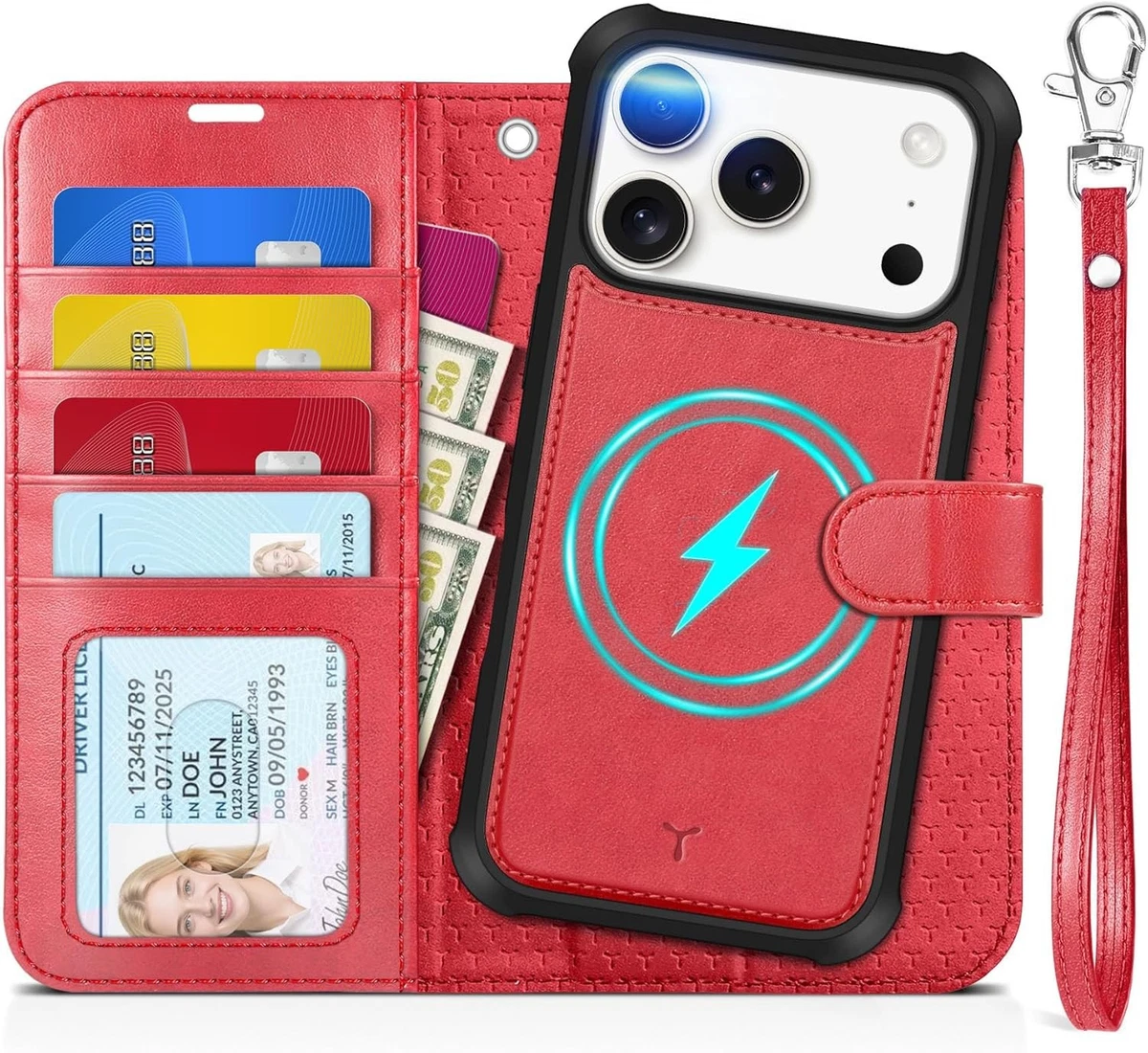 TUCCH Custodia Portafoglio Per IPhone 14 Plus Con Cinturino - Pelle Sintetica, Blocco RFID, Supporto, Viola - 2