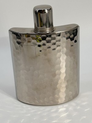 Vintage 1940 s Hammered Metal Hip Flask 8 oz Tin Lined Made in West Germany