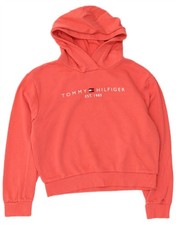 Tommy Hilfiger Womens Oversized Crop Graphic Hoodie Jumper UK 8 Small Pink CU01