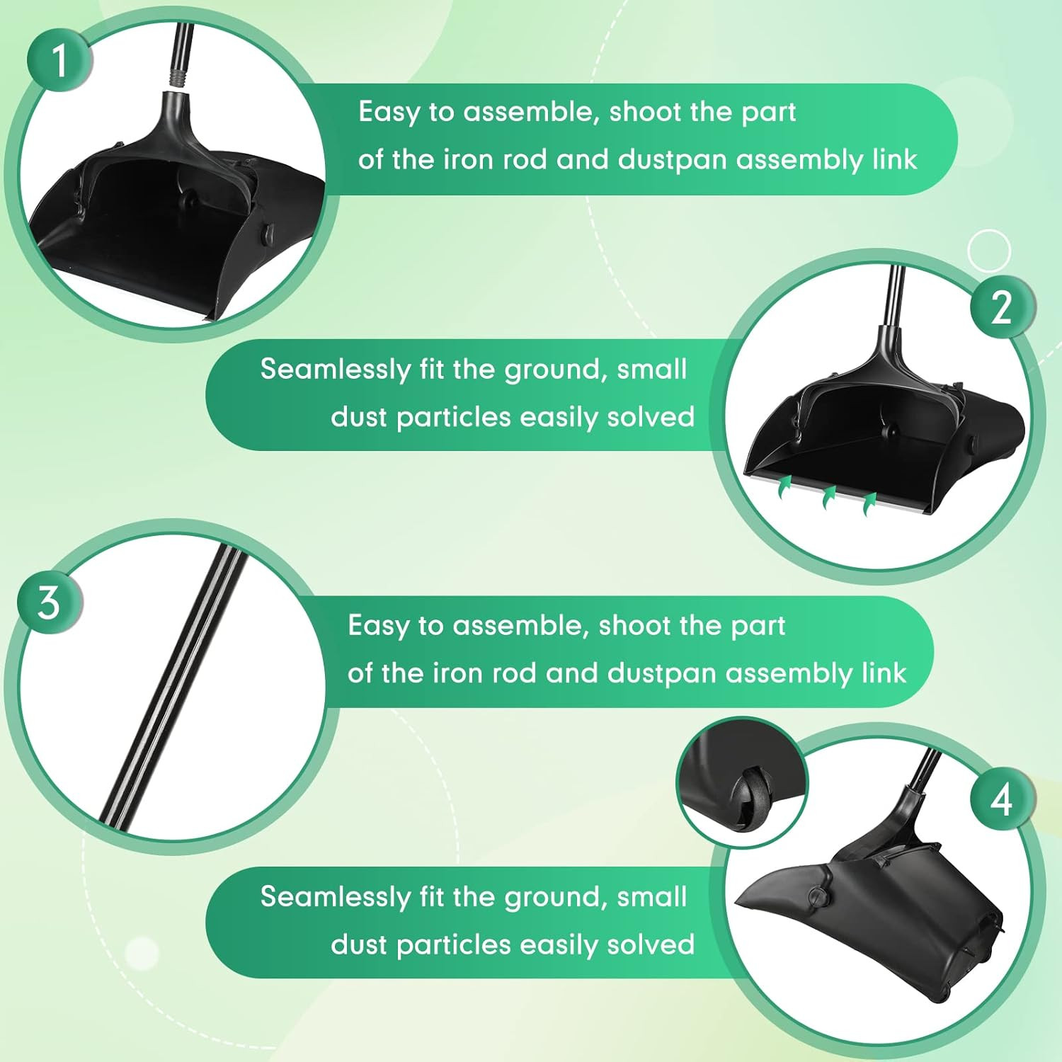 8 Pieces Commercial Lobby Dustpan Plastic Upright Dust Pan with Long Handle Meta