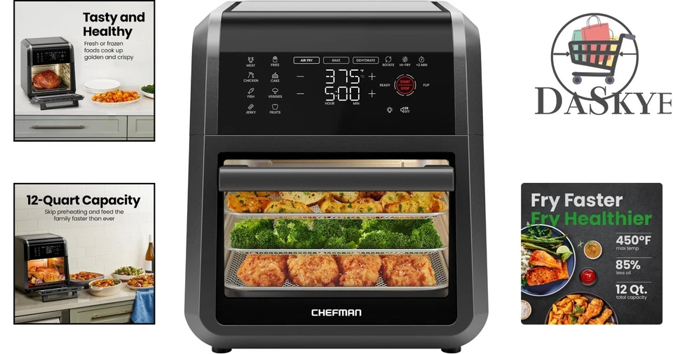 Versátil horno freidora de aire con pantalla táctil de 12 cuartos de galón con temporizador digital y 12 ajustes preestablecidos Foto 2 de 4