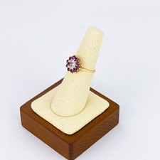 10K Yellow Gold Ruby & Diamond Cluster Ring Size 6.5 3.2g Vintage Floral