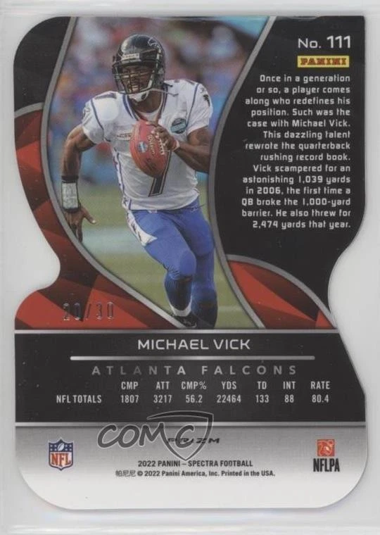 2022 Panini Spectra Neon Green Prizm Die-Cut /30 Michael Vick #111 - Image 2 of 2