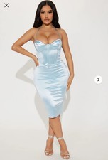 Small Satin Fashion Nova midi light blue dress brand new with tags