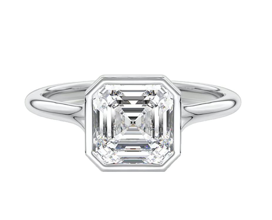 14K White Gold Engagement Solitaire Ring Asscher Cut Lab Grown Diamond 1.90 Ct