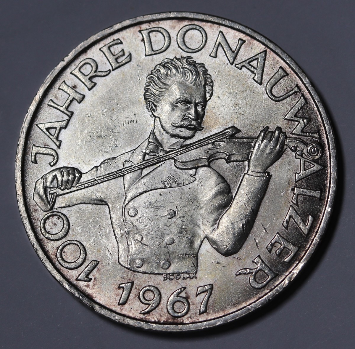 1967 Austria 50 Schilling, Blue Danube Waltz- Silver KM#?2902 Unc (Bag marks)