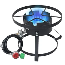High Pressure Gas Burner 1-Burner Outdoor Propane Gas Cooker with 0-20 PSI Ad...