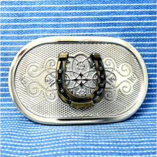 Western Horseshoe Belt Buckle Cowboy Classic Scroll Cowgirl Vintage 80s .BMW949