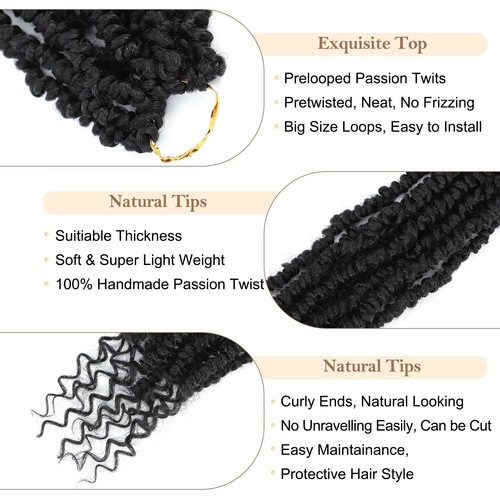 Passion Twist Crochet Hair,14 Inch 9 Packs Pretwisted Passion Twist... Fast Ship - Picture 4 of 6