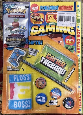 110% Gaming Magazine With Bonuses Pokémon Cards 4 Gamer Badges Wristband More