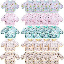 20 Pack Long Sleeve Bibs Infant Smocks Multi Pack Waterproof Soft Sleeved Bib...
