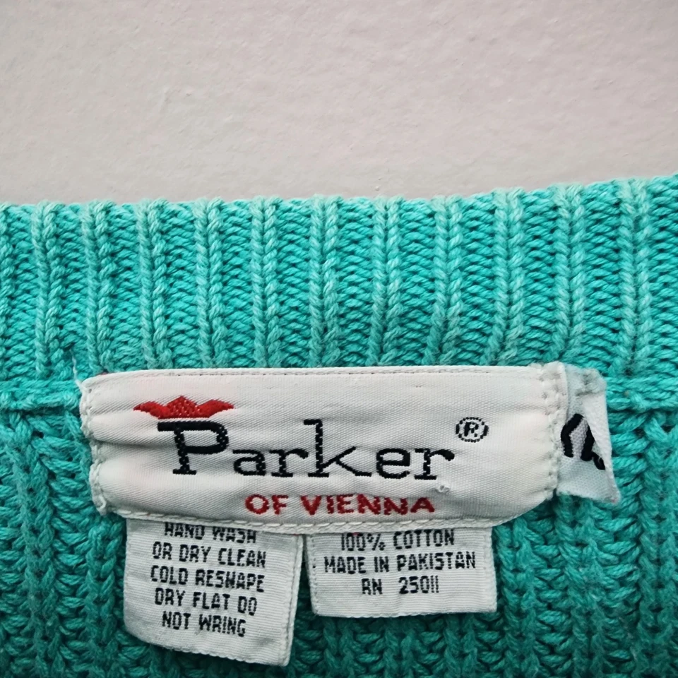 Vintage Parker of Vienna Chunky Knit Sweater L Teal Blue 90s Cozy Retro Pullover - Image 3 of 4
