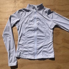 White Full Zip Athletic Jacket Mock Neck Thumbholes Size Small Performance Top