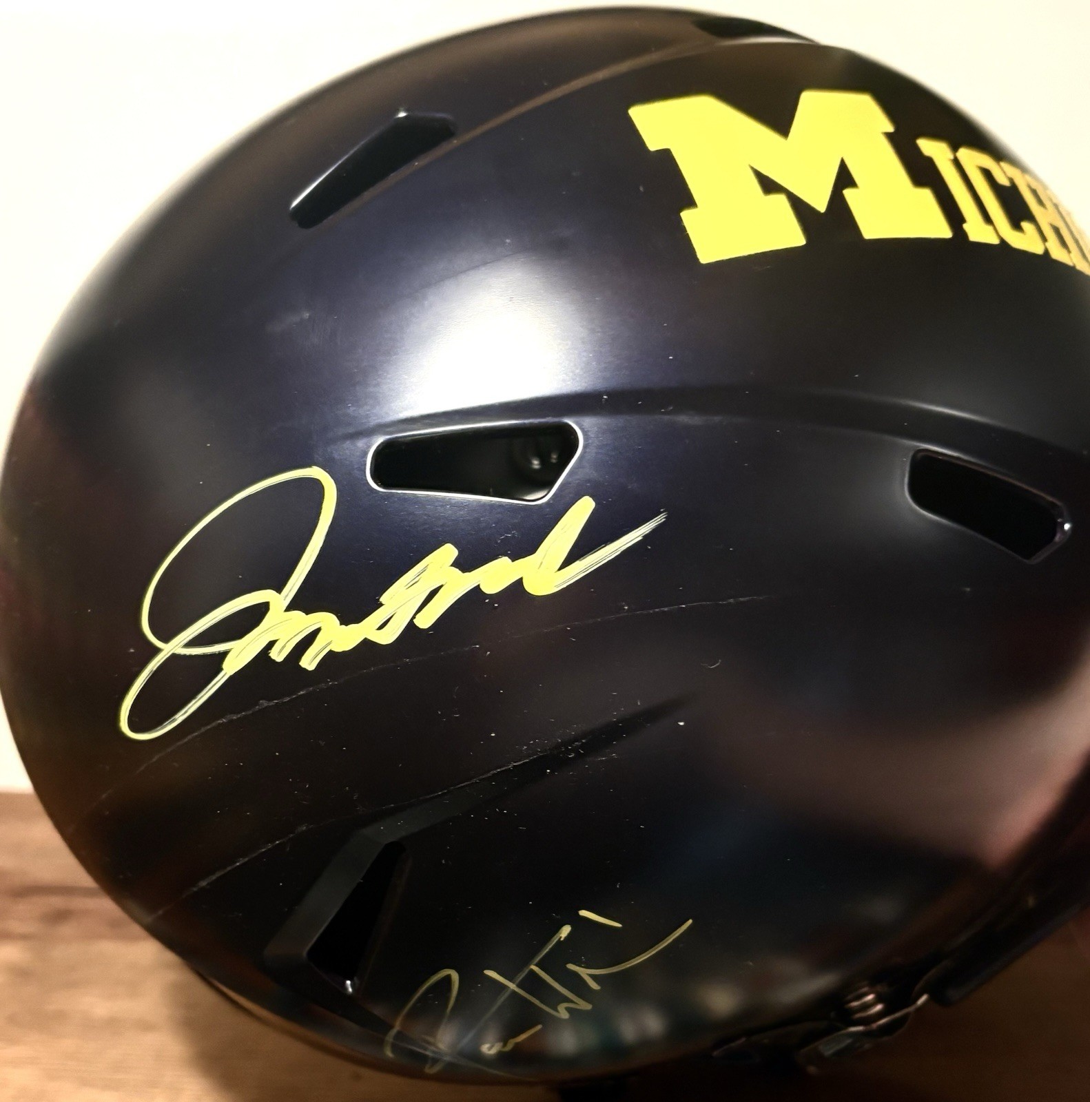 JIM HARBAUGH & ROMAN WILSON Michigan Wolverines SIGNED Full Size Helmet JSA COA 