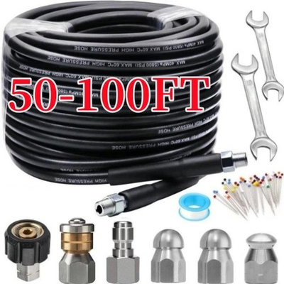 #ad 100FT 50FT 5800PSI Sewer Jetter Nozzles Kit Drain Cleaning Hose M22 to 1 4quot; NPT $28.58