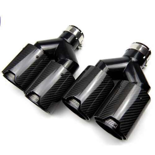 Dual For Bmw 63mm In 101mm Out Car Carbon Fiber Exhaust Twin End Tips Tail Pipe - Picture 1 of 8
