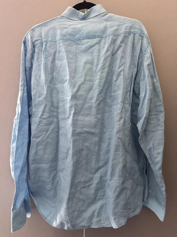 Barney’s New York Hombre’s Azul Abotonado Manga Larga Lino Talla Grande Foto 2 de 2