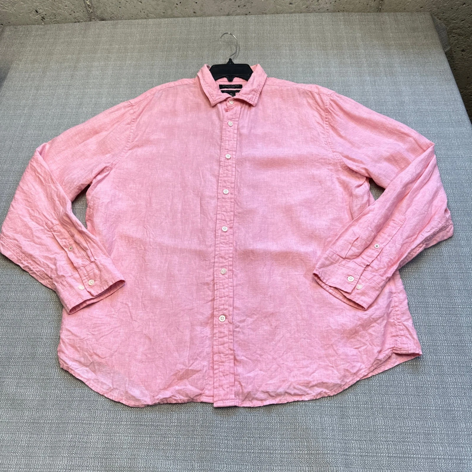 100% Linen Button Shirt Mens XL Banana Republic Pink Coastal Euro Summer Casual