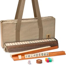Yellow Mountain Imports American Mahjong Set, Mojave (Ivory) with Brown Soft Cas