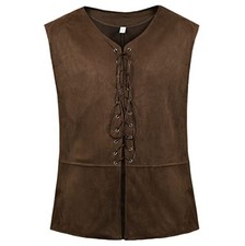 Pirate Vest Mens Renaissance Medieval Gothic Steampunk Waistcoat Lace Up V-Neck