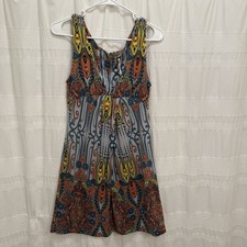 Free People Paisley Patterned Dress Blue Yellow Women’s 2 V-Neck Cotton