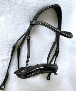 BEAUTIFUL Padded Anatomical FULL Horse BLACK Dressage BRIDLE ~CRANK Noseband
