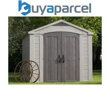 Image of Keter Factor Beige Garden Shed 8 x 11 ft Apex Outdoor Storage Wood Effect Resin