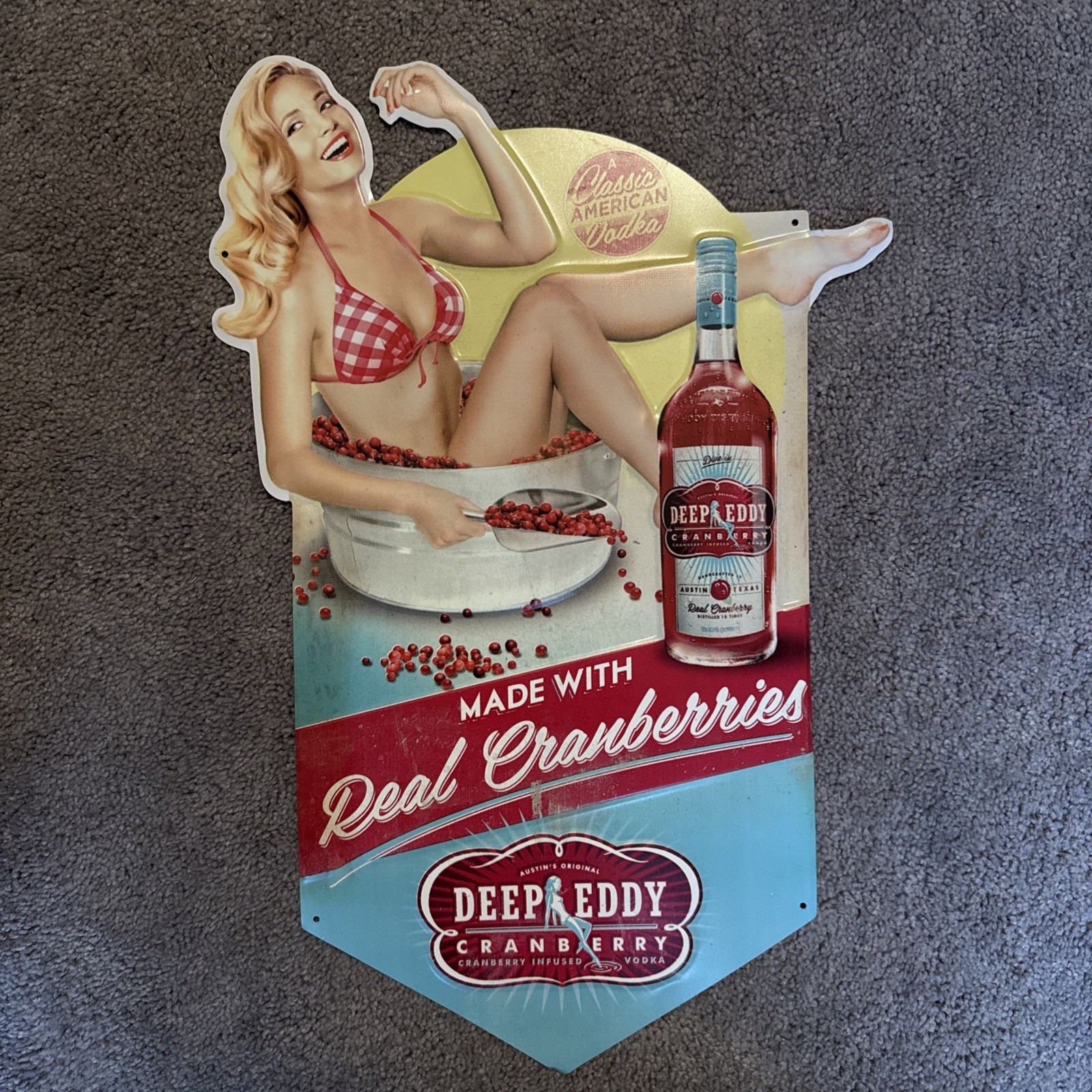 RARE Deep Eddy Vodka Promo Sign - Woman Metal Sign – 21”x13” “Classic American”