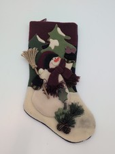 Snowman Christmas Stocking Felt Appliqu  Pinecone Cardinal Bird Tree Accents