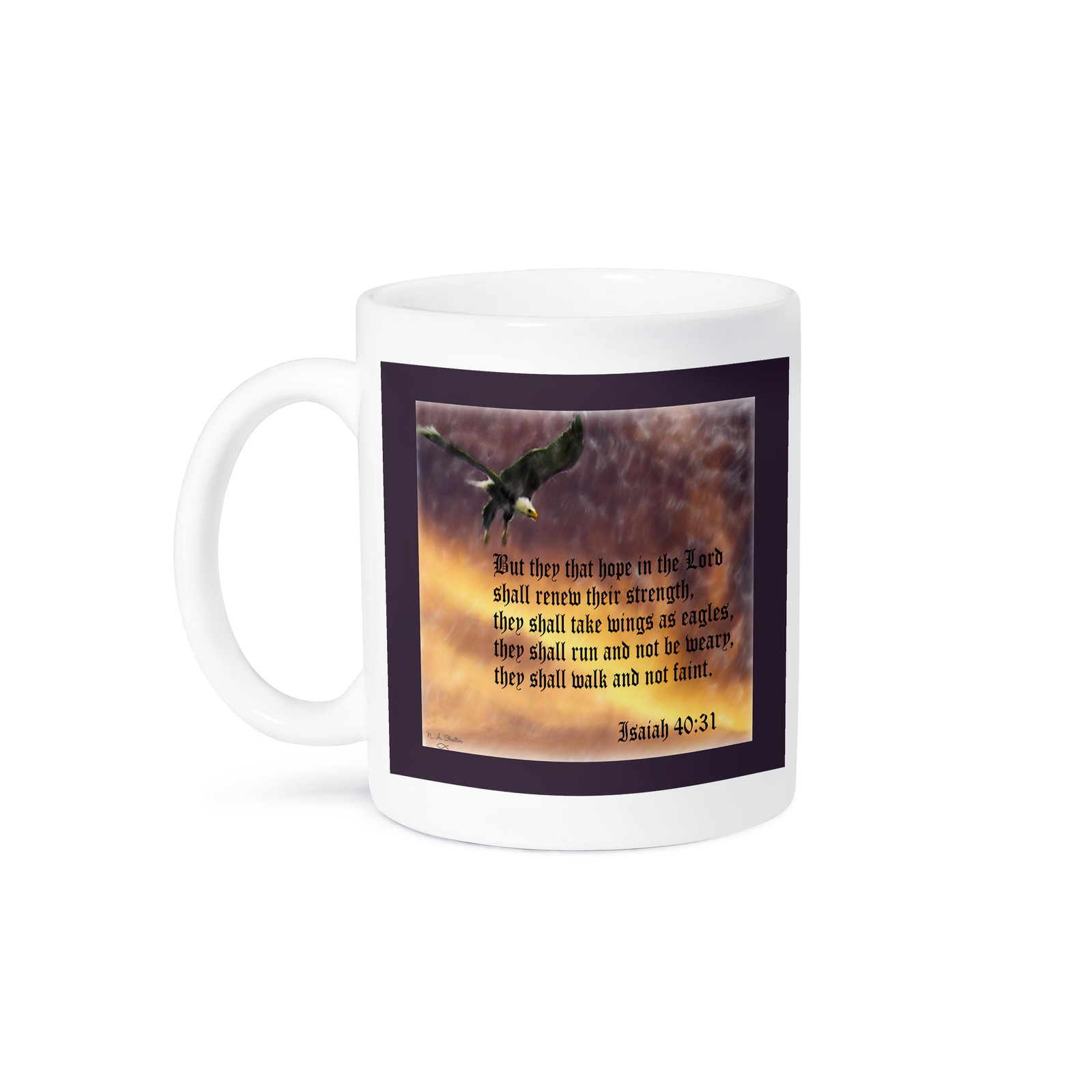 3dRose, Isaiah 40-31 Bible verse with eagle against a troubled sky, Mug