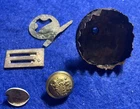 Civil War Era Lot: Horse Cavalry Groom Brush (CS?), NJ Button, Buckle Wreath Etc