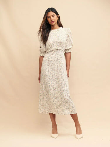 BNWT Nobody's Child FELICIA Midi Tea DRESS in White Remmie Ditsy Floral UK 16