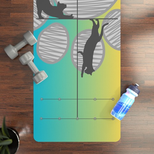 Yoga Mat for Cat Lovers - Non Slip Pilates Exercise Floor Gym Fitness, Green - Picture 2 of 5