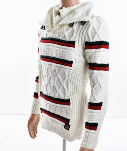 Dual shawl collar cable knit sweater-cream - Picture 3 of 4