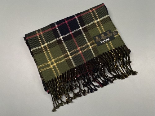 Barbour Pure Wool Two Sides Green Classic Tartan/Brown Scarf Muffler VGC