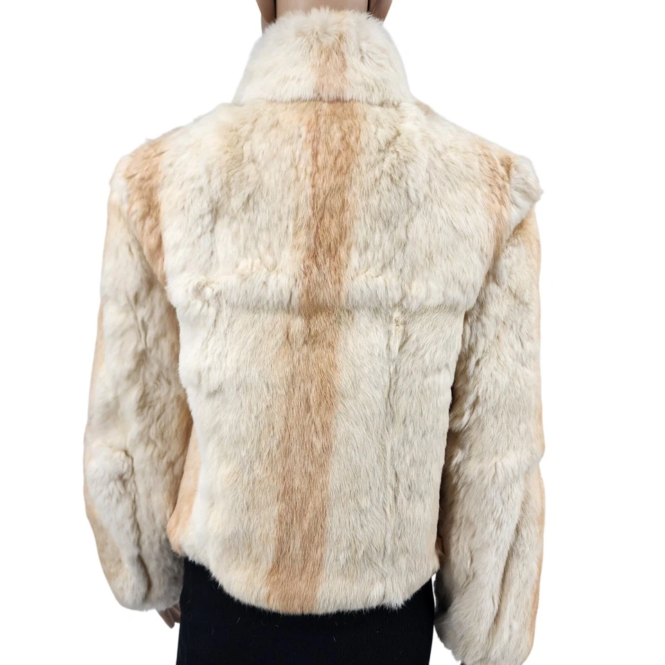 Vintage Elan Rabbit Fur Jacket Beige & Camel Striped Pattern Warm Soft Small S - Image 4 of 4