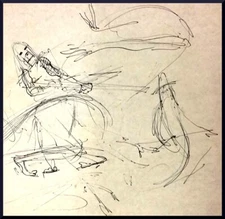 Julian Ritter - Man Catching Shark  - Ink on Paper - 59