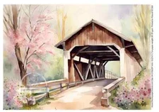 Spring Covered Bridge | A4 8.3" x 11.7" Rice Paper for Decoupage