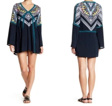 Red Carter Women's Feather Warrior Tunic Beach Cover Up Bell Sleeve Deep Lake, S