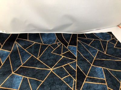 Mani Textile Grafic Teppich 120x180cm Blau/Gold, Elegant, Rutschfest, Waschbar