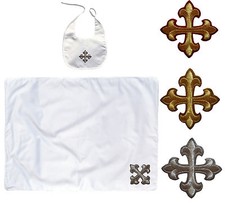 Baby Shower Toddler Dedication Christening SWADDLING BLANKET BIB SET Gold Cross
