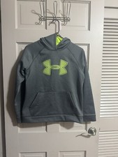 Under Armour Youth Hoodie Gray Lime Green Logo Size YLG Youth Large