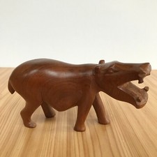 Wooden Hippo Carving Sculpture Hand Crafted Wood Botswana Africa 15cm Long