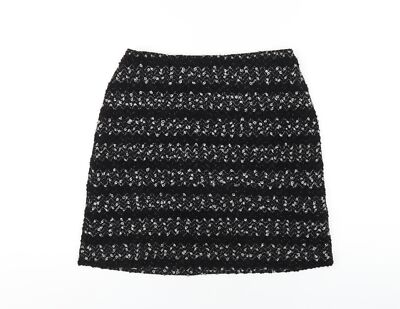 Oasis Damen schwarz gestreift Polyester A-Linie Rock Größe S Reißverschluss