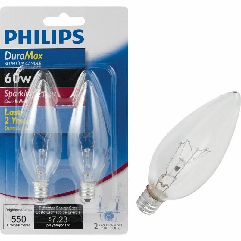 Philips 60W Incandescent Light Bulb B10 Candelabra Base 6 2 packs Case 168260